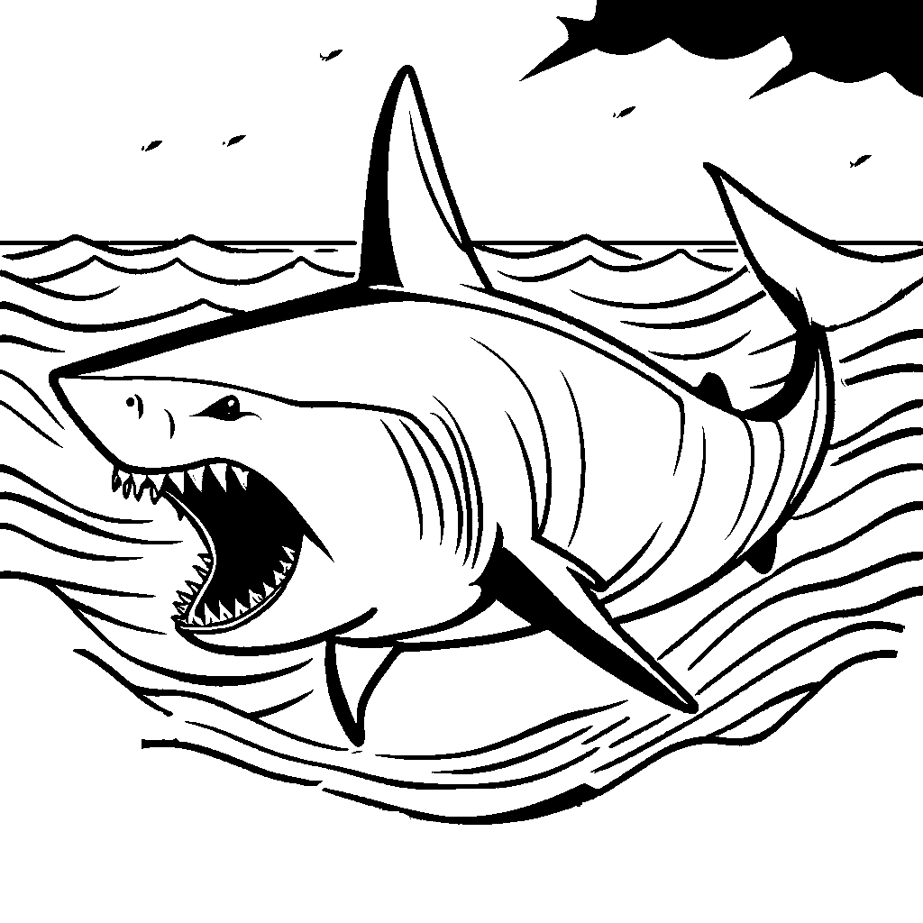 Megalodon swimming in the ocean coloring page