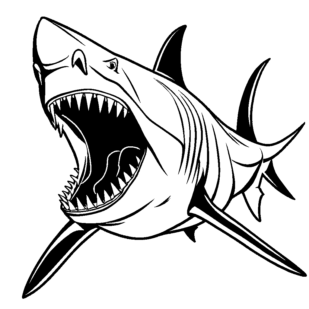 Simple megalodon with open jaws and pointed teeth coloring page