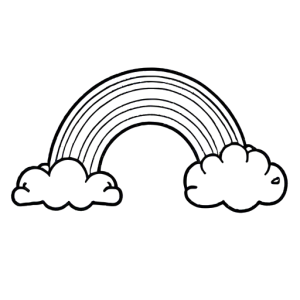 Basic one-stroke drawing of a rainbow, clouds coloring page