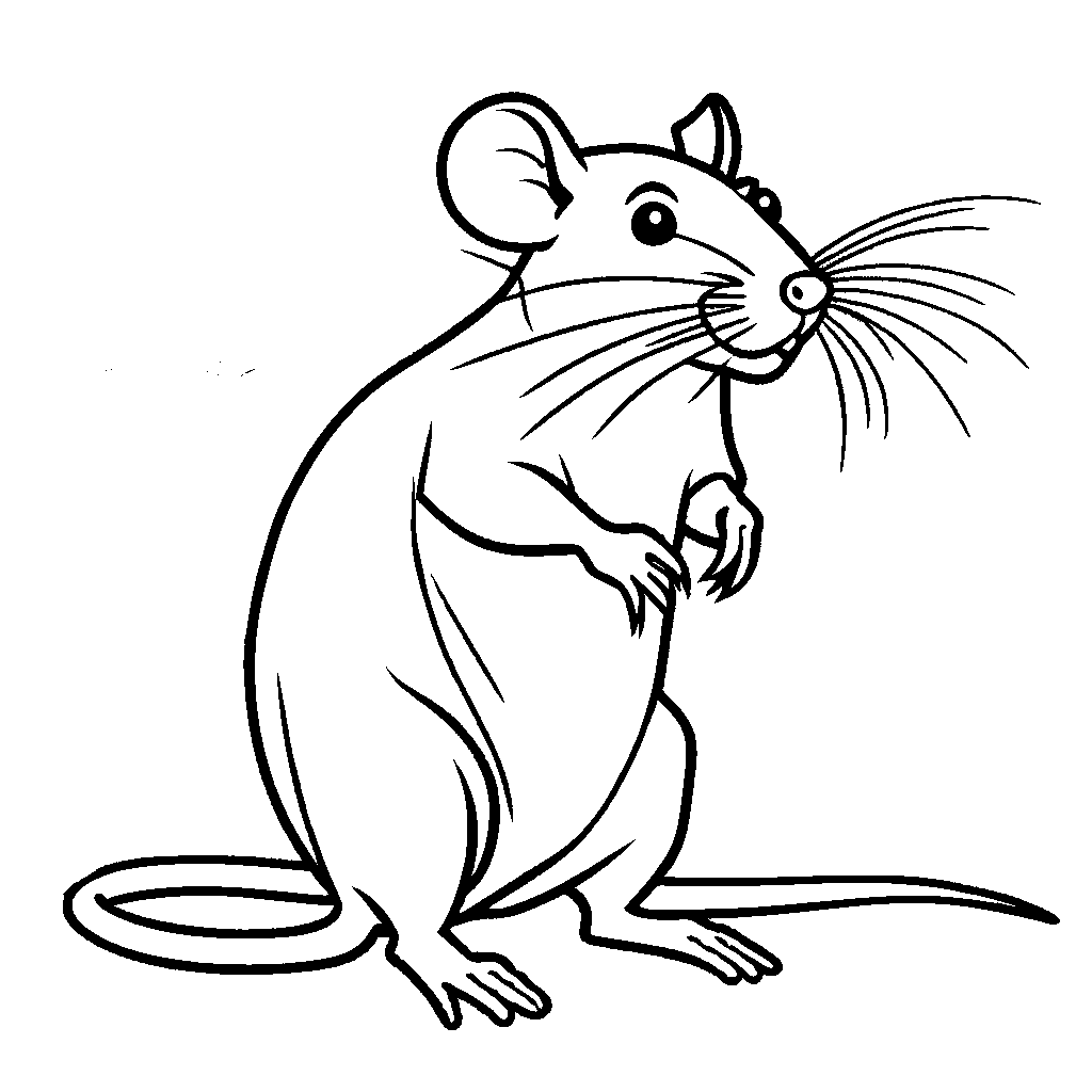 Rat with a long tail in a simple outline for coloring activity coloring page