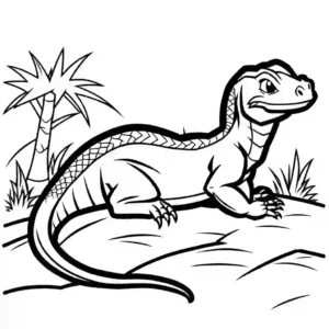 Simple sketch of Komodo Dragon with extended tongue coloring page