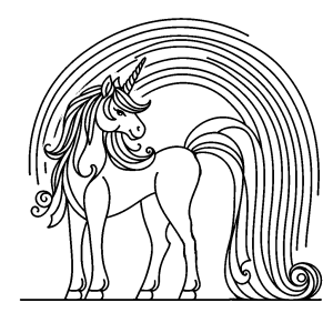 Simple unicorn and rainbow coloring page for kids coloring page