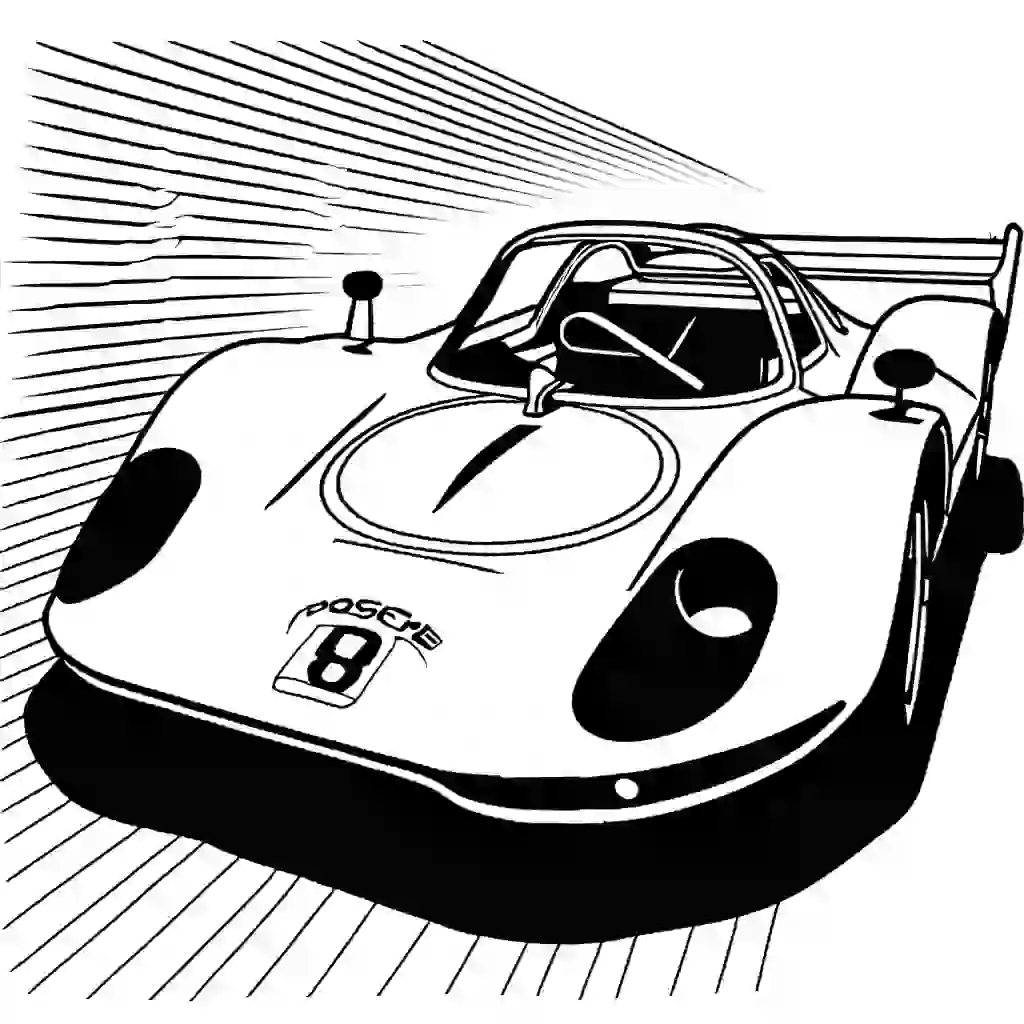 Outline drawing of classic 1968 Porsche 908 - LH-004 for coloring activity coloring page