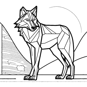 Simple and modern wolf line drawing coloring page