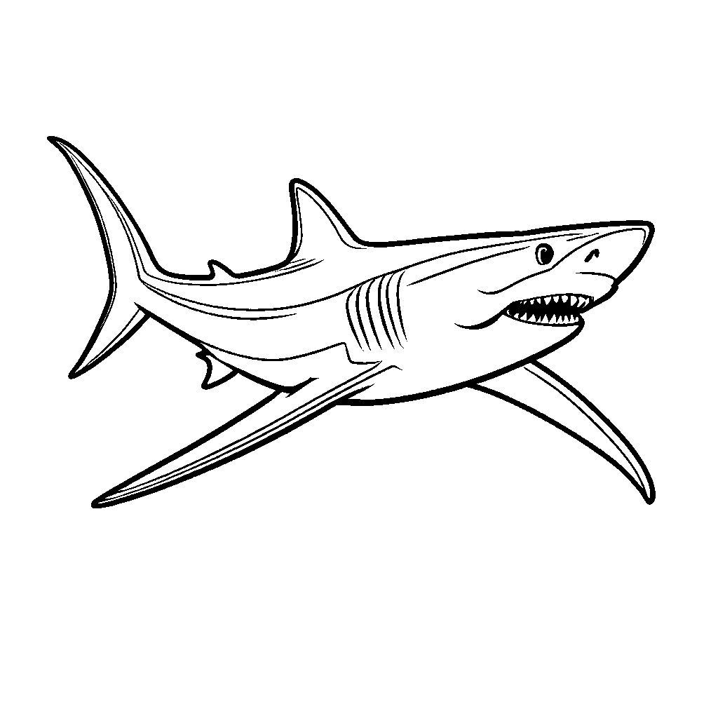Accurate representation of shark's sleek and streamlined body coloring page