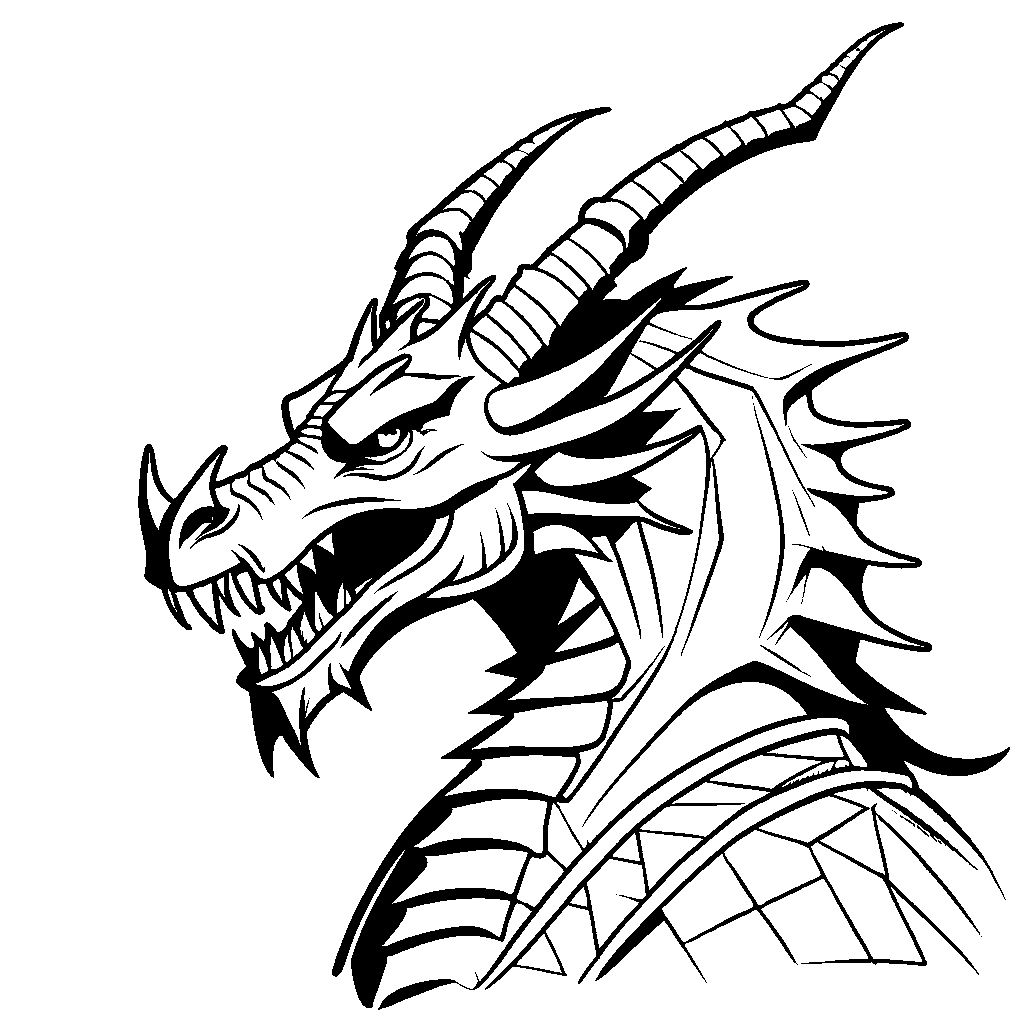 Dragon with horns and spikes all over its body coloring page