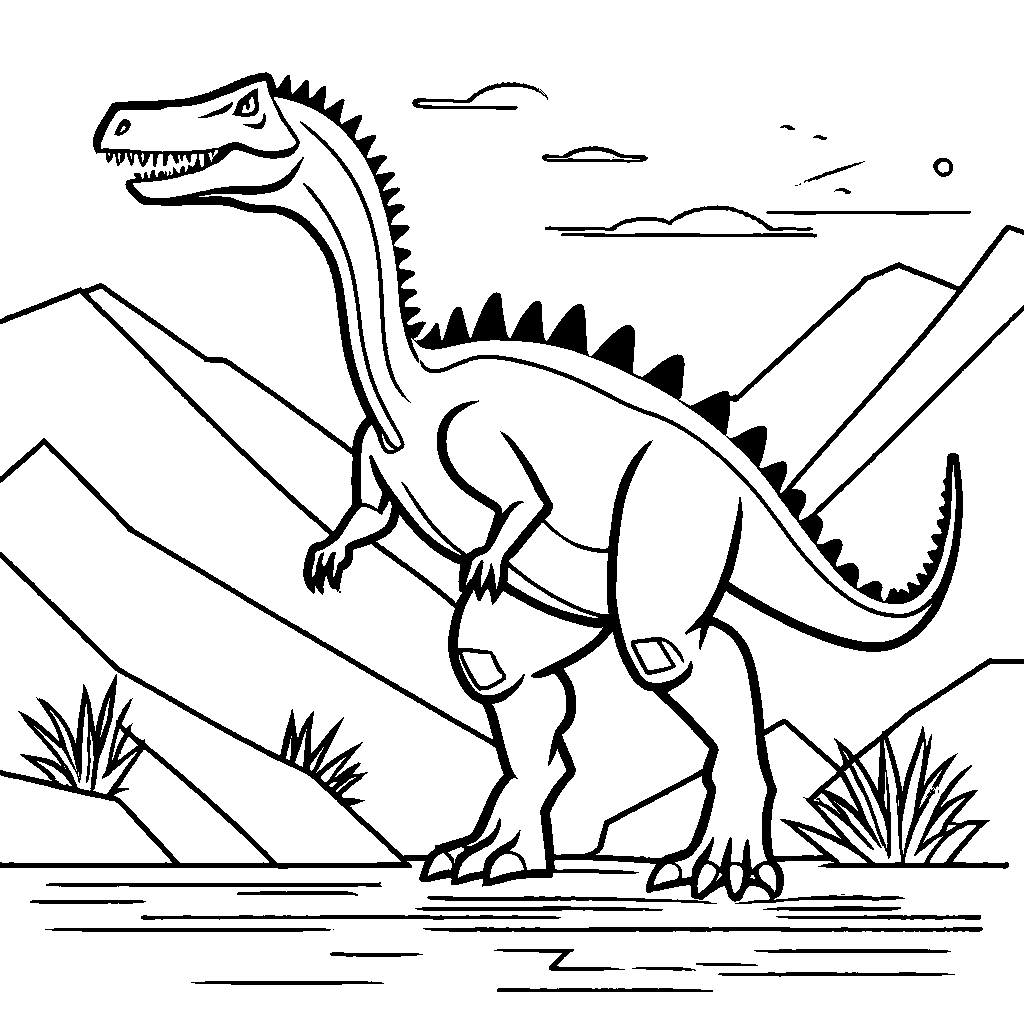 Spinosaurus dinosaur simple line drawing for coloring activity coloring page