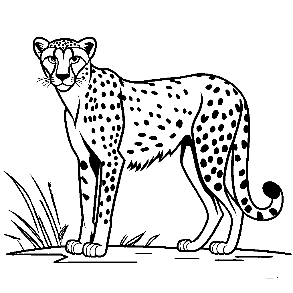 Cheetah outline coloring page with standing position coloring page