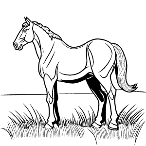 Horse coloring page standing on the grass coloring page