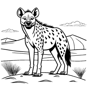 Hyena standing on the savannah coloring page