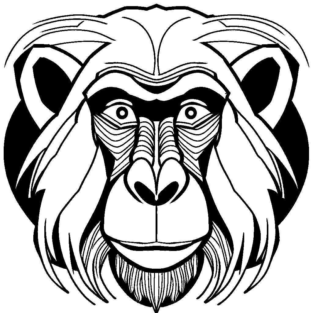 Dramatic facial markings mandrill outline coloring page