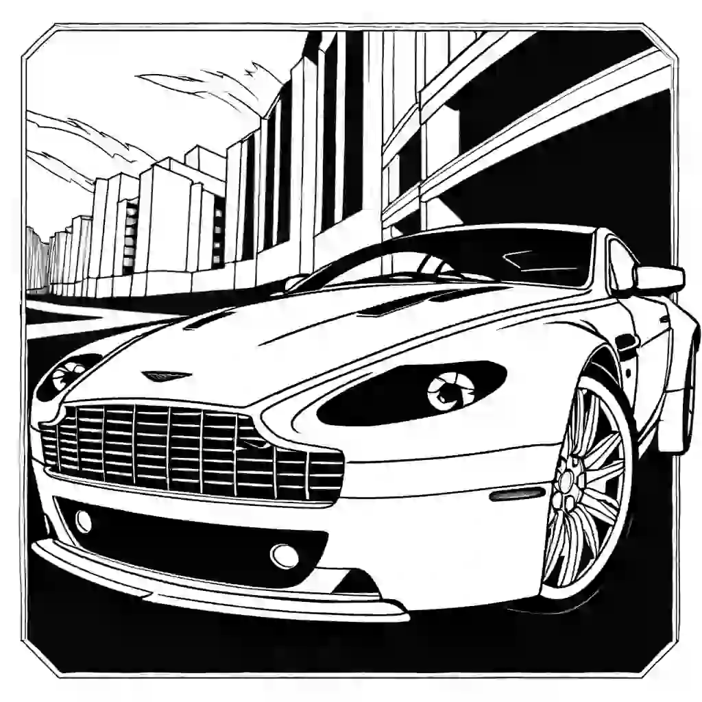 Dynamic 2008 Aston Martin V8 Vantage illustration coloring page