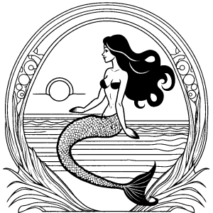 Mermaid gazing at the sunset coloring page