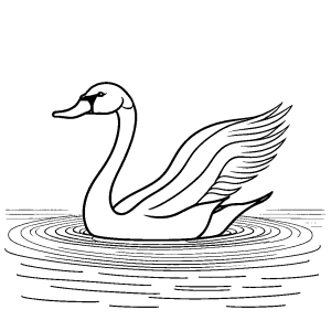Minimalistic line art of a graceful swan swimming on water coloring page