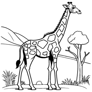 Simple giraffe coloring page with tall body and small head coloring page