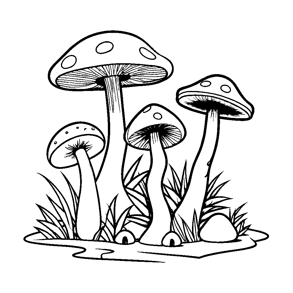 Tall mushrooms coloring page Lulu Pages