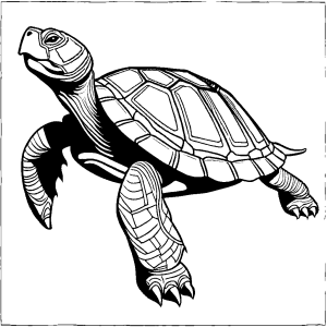 Large turtle with a patterned shell walking coloring page