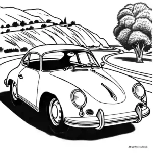 1955 Porsche 356 - Pre A Continental classic car sketch for coloring page