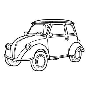 Playful drawing of a whimsical and cartoonish car coloring page