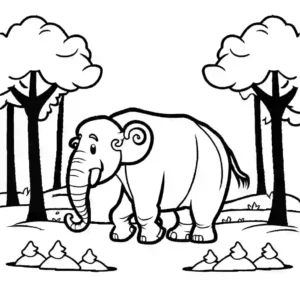 Joyful mammoth walking in nature coloring page
