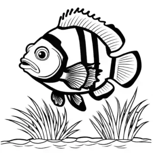 Wandering Clownfish with distinctive stripes coloring page
