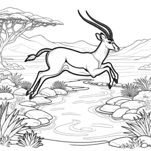 Antelope jumping over river coloring page