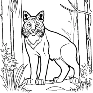 Bobcat coloring page in natural forest setting coloring page