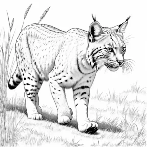 Bobcat outline in grassy habitat coloring page