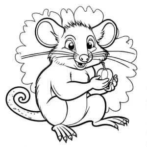Cartoon Possum holding a nut coloring page