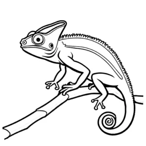 Chameleon extending its long, sticky tongue to catch a fly coloring page