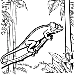Chameleon coloring page with forest background coloring page