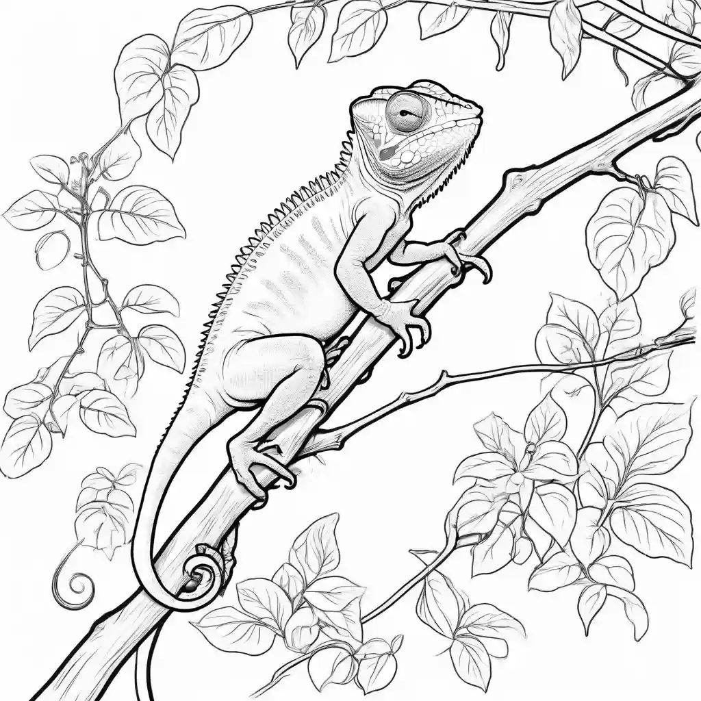 Chameleon on a tree branch coloring page