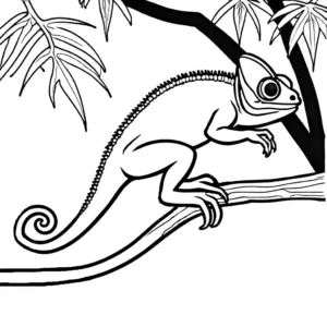 Chameleon coloring page with jungle background coloring page
