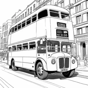 Double-Decker Bus Driving Through Streets Coloring Page