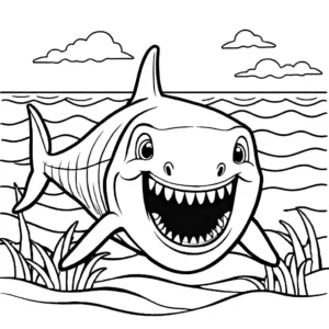 Exploring baby megalodon in the sea coloring page