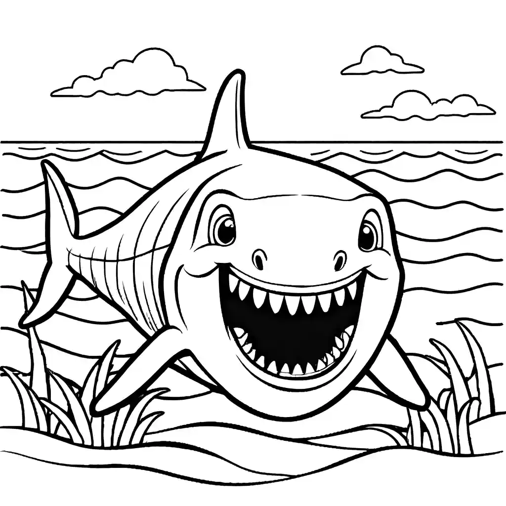 Exploring baby megalodon in the sea coloring page