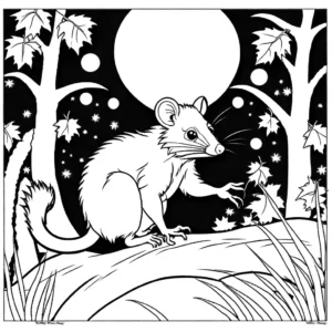 Curious Possum exploring in the moonlight coloring page