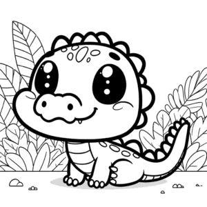 Cartoon crocodile smiling in jungle coloring page