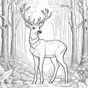 Deer with antlers in forest line art coloring page