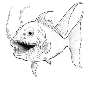 Anglerfish with glowing lure and sharp teeth coloring page