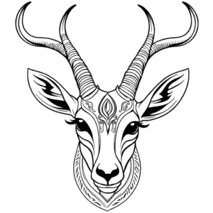 Detailed antelope head with beautiful eyes and curved horns coloring page
