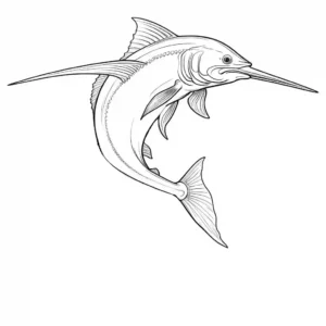 White swordfish with a distinct sword-like bill illustration coloring page