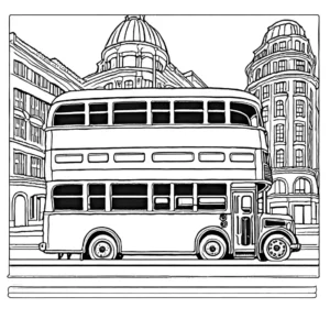 Double-decker bus with people on the upper deck coloring page