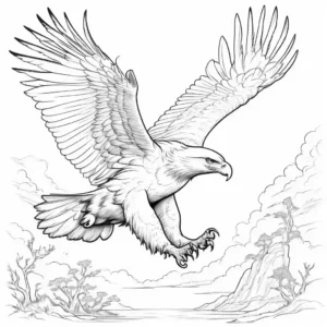 Majestic eagle flying with fish in talons coloring page