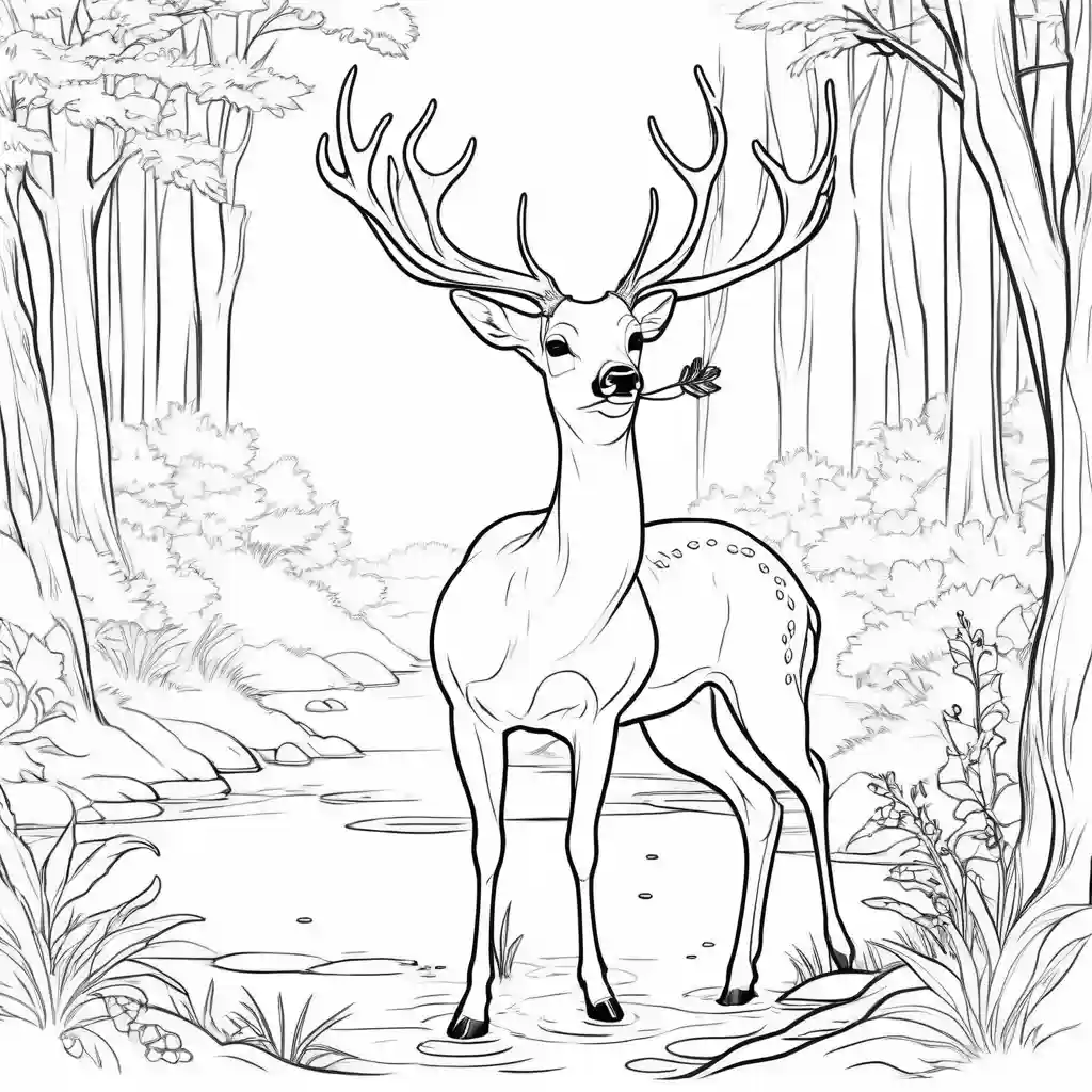 Simple and elegant deer sketch in natural habitat coloring page