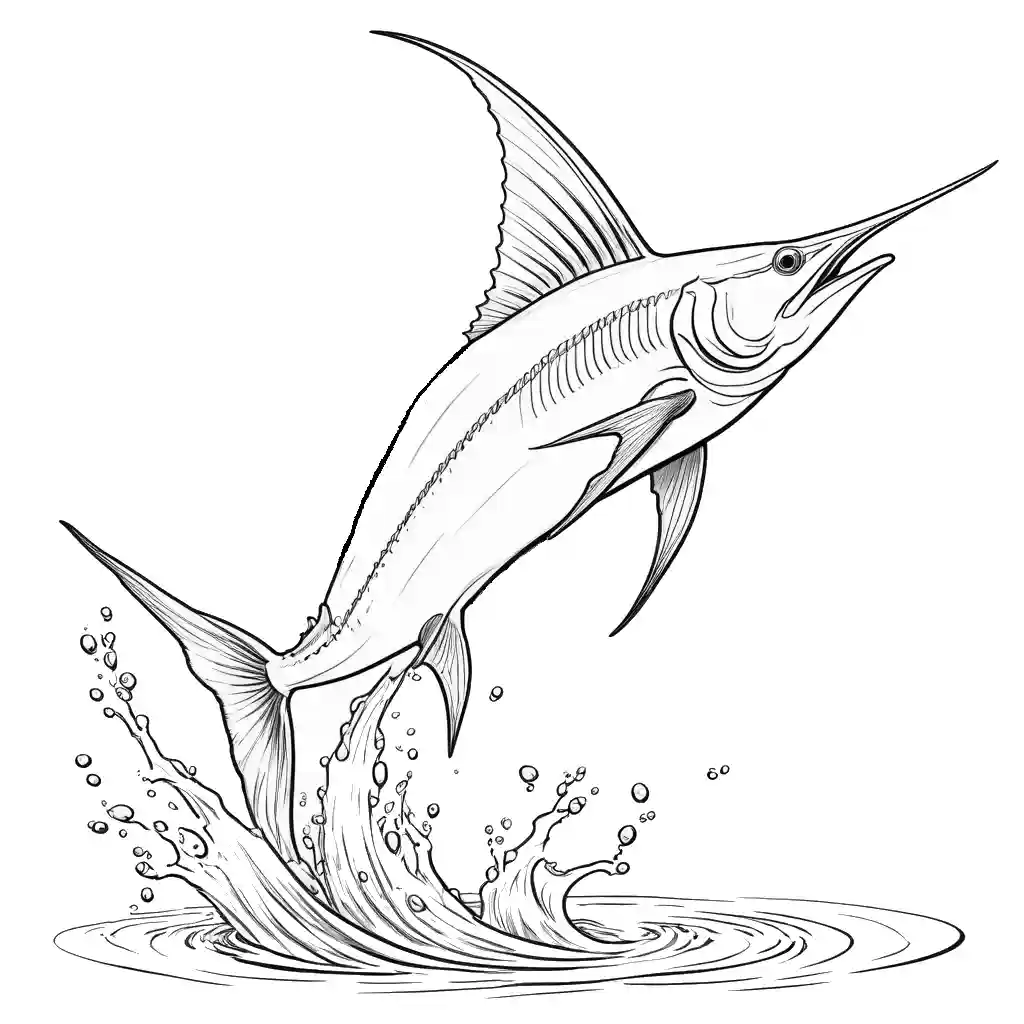 White elegant swordfish gracefully gliding through the water coloring page