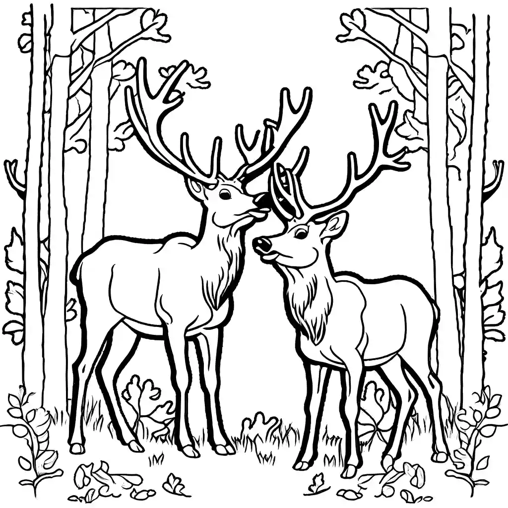 Elk coloring page with bugling in autumn forest coloring page