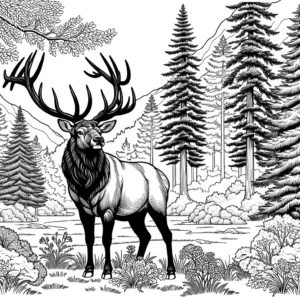 Elk coloring page in forest clearing coloring page