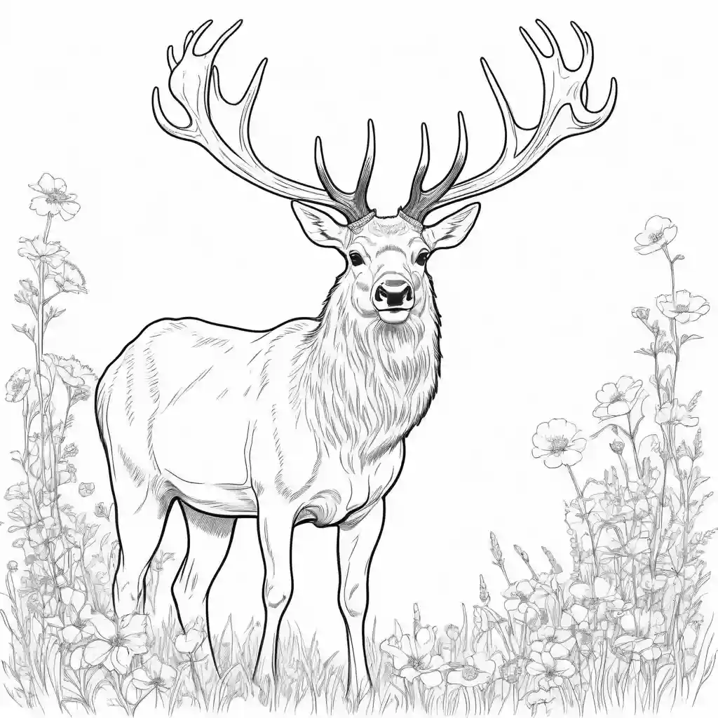 Elk coloring page in peaceful meadow coloring page