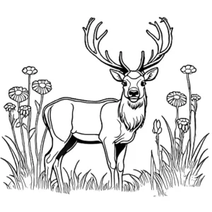 Elk coloring page with natural habitat and wildflowers coloring page